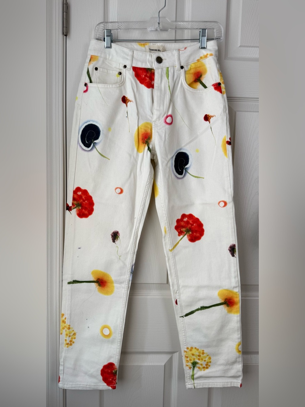 Thinking Mu Nele Floral Print High Rise Straight Leg Organic Cotton Jeans